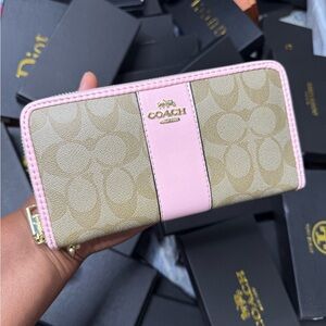 Coach Pink and Tan Zip-Around Wallet